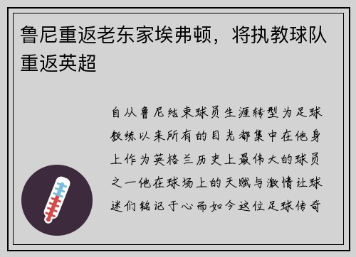 鲁尼重返老东家埃弗顿，将执教球队重返英超